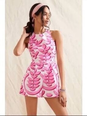 Pink Print Halter A-Line Mini Dress